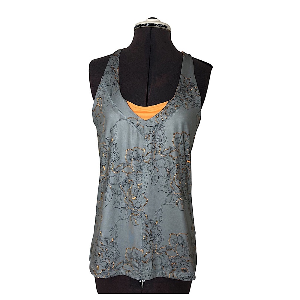 THE NORTH FACE Womens Floral Gray & Orange Vapor Wick Racerback‎ Tank Top L